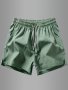 Men's Solid Shorts With Zipper Pockets Active Elastic Waist Slim-fit High Stretch Drawstring Shorts For Summer