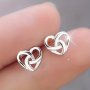 Tiny Heart Knot Design Stud Earrings Copper Silver Plated Jewelry Simple Leisure Style Suitable For Women Daily Wear