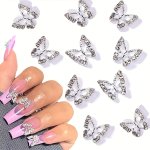 10PCS Butterfly Nail Charms With Rhinestones 3D Alloy Butterfly Nail Gem Accessories Nail Art Jewelry For Girls Nail Art Crafts