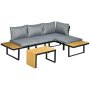 3 Pieces Patio Furniture Set Outdoor Garden Sofa Conversation Set W/ Padded Cushions Wood Grain Plastic Top Table And Side Panel Dark Grey