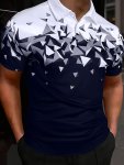 Men's Color Matching Geometric Graphic Print Golf Shirt Casual Short Sleeve Lapel Shirt For Summer Outdoor
