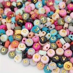 100 200 500PCS Colorful Alphabet Acrylic Beads With Golden Letters Diy Craft Kit For Jewelry Making Bracelet Necklace Keychain A