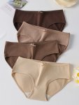 4PCS Solid Seamless Briefs Sexy Comfy Breathable Stretchy Intimates Panties Women's Lingerie & Underwear