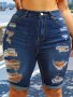 Plus Size Women's Denim Shorts Spring High Stretch Bermuda Denim Shorts Distressed Denim Shorts High Waisted Pants