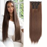 Synthetic 16 Clips In Straight Hair Extensions Invisible Hair Extensions Synthetic Straight Heat Resistant Fiber Hairpieces For