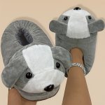 Cute Cartoon Dog Design Furry House Shoes For Boys And Girls Lightweight Non Slip Warm Soft Bottom Walking Shoes For Indoor Autu