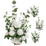 Ling's Moment Freestanding Artificial Flowers Arrangements 4 Pcs Wedding Aisle Runner Chair Decorations White Sage Centerpieces
