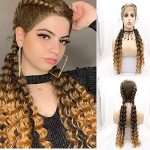 Xiweiya Brown Braided Wig Double Dutch Braided Curly Sytnhetic Lace Front WIGS100% Human Hand Bouncy Curly Copper Brown Blonde L