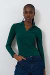 Rib Split-collar Top - XL Green