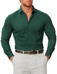 Coofandy Men Long Sleeve Dress Shirt Wrinkle Free Button Up Shirts Business Formal Shirts Green