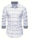 Men's Plaid Lapel Collar Design Dress Shirts Long Sleeve Casual Button Up Shirt For Formal Occasions