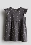 Flounce-trimmed Jersey Dress - Dark Grey Floral