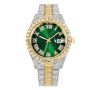 Watch Men 2 Tone Green Silver Gold Luxury Full Diamond Mens Watches