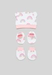 PoP Candy Printed Beanie & Mitten Set - Pink & White