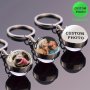 1PC Personalized Photo Keychain Custom Double-sided Glass Dome Pendant Zinc Alloy Luminous Keyring Diy Image Logo Key Chain For Men And Women Unplated Silver