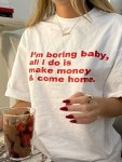 Letter Print Short Sleeve T-Shirt Casual Crew Neck Top For Spring & Summer Women's Clothing