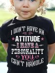 I Don't Have An Attitude" Letter Print Girls' Comfy Crew Neck Short Sleeve T-Shirt Suitable For Summer Daily Wear