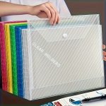 10PCS Large Capacity A4 Size File Bag Waterproof Transparent Plastic File Bag Durable Button Closure Document Organizer For Scho
