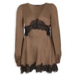 Brown Lace Trim MINI Dress
