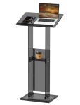 Acrylic Podium Stand With Storage Shelf 45.5" Modern Black Lectern With Reading Platform For Classroom Weddings Conference Conce