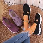 Women's Knitted Sports Shoes Breathable Cut-out Slip On Walking Trainers Casual Outdoor Sneakers