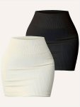 2 Pack Solid Color Bodycon Skirt Elegant MINI Skirt For Spring & Summer Women's Clothing