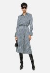 Tie-belt Shirt Dress - Blue patterned