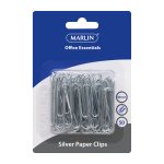 Marlin Office Essentials Silver Paper Clips 50MM 50'S Blister Card Pack Of 12