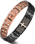 Feraco Copper Cross Bracelet For Men 99.99% Pure Copper Magnetic Therapy Bracelets With 46 Magnetsblack