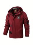 Zipper Sleeve Pocket Waterproof Drawstring Hooded Jacket Men's Casual Mid Stretch Zip Up Jacket For Spring Fall Outdoor