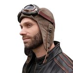 Leather Aviator Hat Real Vintage Brown Leather Helmet Pilot Cap Men women Simon Model Xlarge Hat With Goggles