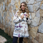 Word Print Fleece Coat - Cream Free