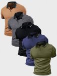 5PCS Trendy Men's Short Sleeve Button Up Lapel Shirt Comfy Male Shirt For Golf Sports Gift For Men