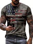 Retro Stars And Stripes Print Men's Graphic Design Crew Neck Active T-Shirt Casual Comfy Tees Tshirts For Summer Men's Clothing