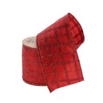 Ribbon. Polyester 6.3X27CM With Metal Wire In Glitter Patterns-red Check