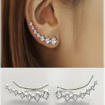 Curved Zirconia Inlaid Stud Earrings Copper Silver Plated Ear Jewelry Elegant Style Shiny Earrings Gift For Women Holiday Or Bir