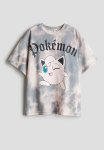Oversized Printed T-Shirt - Light Grey & Pok Mon