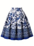 Floral Print Flared Skirt Vintage Big Swing Midi Skirt Women's Clothing