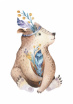 Boho Woodlands Bear - Canvas Print - 600MM X 600MM