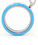 Fleb - Blue Round Stainless Steel Floating Locket Necklace With Chain Twist Open
