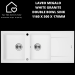 Laveo Megalo White Granite Double Bowl Sink - 1160 X 500 X 170MM