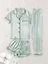 Solid Satin Pajama Set Casual Short Sleeve Buttons Lapel Top & Elastic Shorts & Pants Women's Sleepwear