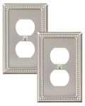 Treewell 2-PACK Duplex Outlet Cover Plate Metal Wall Plates For Electrical Outlets Brushed Nickel 1 Gang Receptacle Cover Pearls