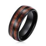 Men's Dome Double Wood Inlay Black Tungsten Ring WR-226 - 14