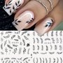 Fantasy Palm Leaf Flower Nail Stickers: 4 Pcs Black Water Transfer Decals For DIY Nails Manicure Tips And Decorations
