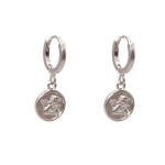 Silver Cupid Pendant Hoop Earrings - Silver