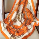 69.85CM Orange Print Square Scarf Soft And Stretchy Small Neck Scarf Thin Screen Headscarf Perfect For Outdoor Wear