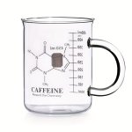 Caffeine Molecule Glass Coffee Mug - 16 Oz Insulated Borosilicate Chemistry Beaker With Handle And Measuring - Multipurpose Reus