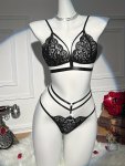 Romantic Floral Lace Lingerie Set Cut Out Push Up Bra & Strappy Thong Women's Sexy Lingerie & Underwear