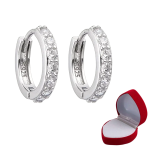 925 Sterling Silver Cubic Zirconia Small Hoop Stud Earrings & Gift Box -JE3